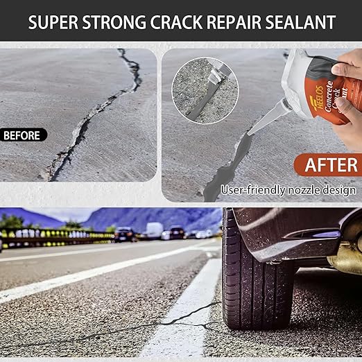 Concrete Crack Filler, 4 Pack Self Leveling Crack Sealant Repair Sealer, High Elasticity Cement Crack Filler, Waterproof Caulking Glue for Driveway, Patio, Sidewalk, Concrete Joint Repair, Grey