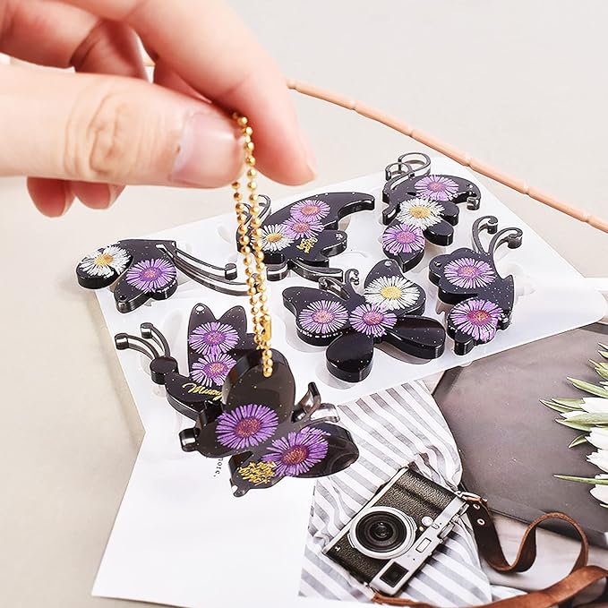 3 Pack Butterfly Silicone Molds for Resin, Various Butterfly Shaped Epoxy Silicone Casting Molds with Hole, Resin Keychain Silicone Molds for Jewelry Making Keychain Decor Crafts