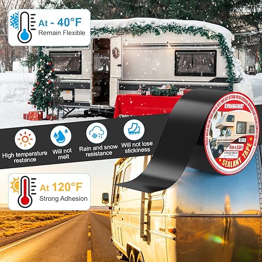 Butyl Sealant Waterproof Tape Black, 4 Inch X 33 Foot RV Roof Repair Tape, UV & Weatherproof Roof Seal Tape for RV Camper Trailer Boat Window Sealing Leak Repair
