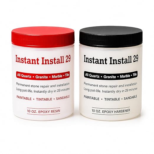 Instant Install 29 Permanent Repair of Every Color & Type of Stone & Tile - Now Available with Tints & Tools as II29 Complete 4oz or 20oz Kits - Chips & Cracks - Rebonds & Rebuilds - Dry in 29 Minutes