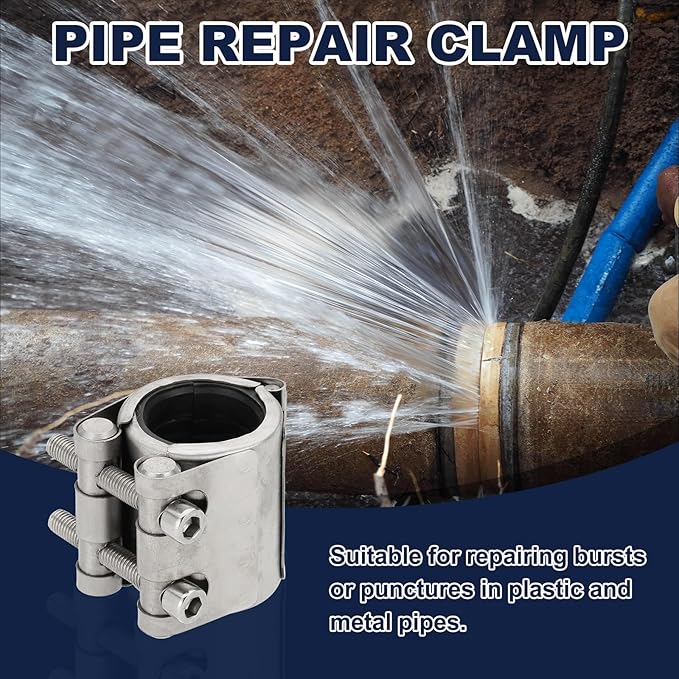 HARFINGTON Pipe Repair Clamp 1-1/3" OD 33mm-36mm 304 Stainless Steel Leak Sealer Emergency Pipe Repair for Plastic Metal Tubing Water Gas Oil Lines, Silver