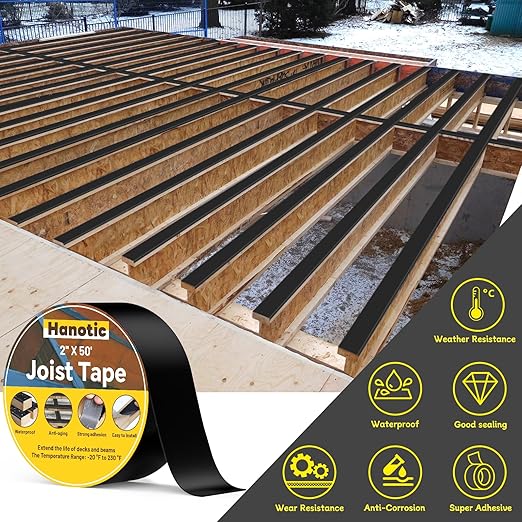 Joist Tape for Decking 2'' X 50', 10 Rolls Weather Resistance Butyl Tape, Waterproof and Anti-Corrosion, Self-Adhesive for Wood Joists Decks Beams Roof Rv