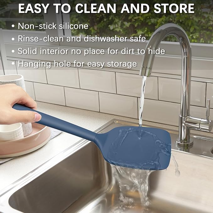 Coukre 2 Pack Silicone Spatula Set, High Heat Resistant, BPA Free Kitchen Spatula, Solid & Slotted Turner for Non-Stick Pans, Sautéing, and Flipping (2, PureDarkBlue)