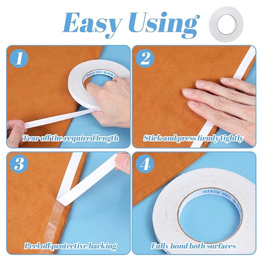 Grevosea Fabric Double-Sided Tape - Strong Adhesive Cloth Leather Tape No Sewing or Ironing Required, Hem Tapes for Quick Clothing Repairs DIY Crafts and Fabric Bonding 1/2inch Wide 197FT Long