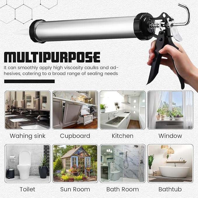 Lasnten 2 Pack Sausage Caulk Gun 20 oz Aluminum Sausage Caulking Gun Cordless Caulk Gun with 4 Cone Nozzles, 18: 1 Thrust, Aluminum Sealant Hand Caulk Gun Kit for Contractors