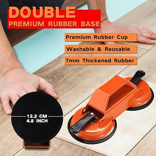 REXBETI Floor Gap Fixer Tool, Plank Gap Repair Kit, Double Suction Cup Laminate Flooring Tool, Double 45° Striking Surface, 20pcs Sticky Pads for Fixer Laminate/Vinyl Flooring/Hardwood, Grip Handle