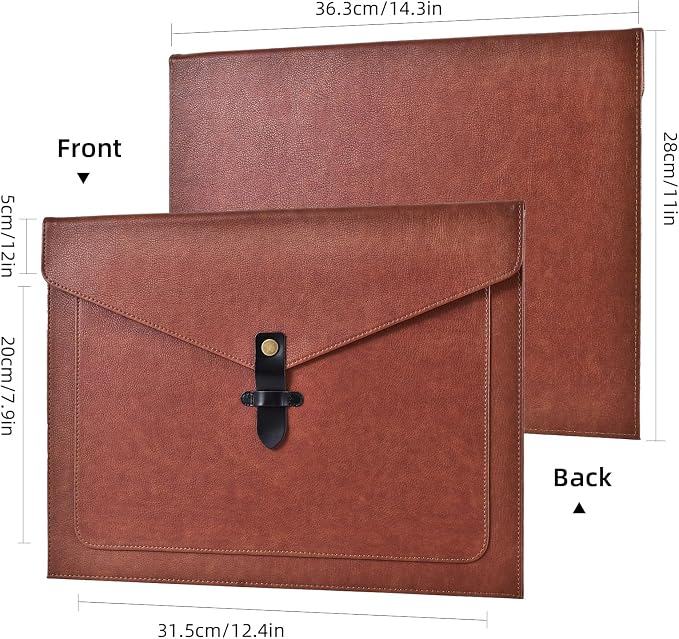 Blue PU Leather File Folder, Snap Closure File Organizer, Important Document Folder with Pockets, Document Organizer, Laptop Sleeve Notebook Case, A4 Envelopes Filing Folder