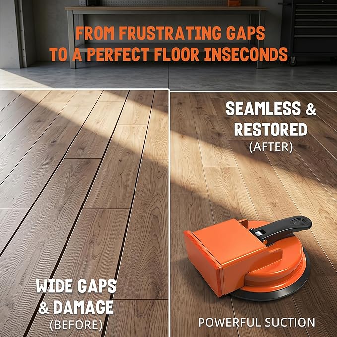 Floor Gap Fixer Tool Kit, Heavy Duty Suction Cup Floor Repair Tool for Laminate/Vinyl/Tiles, Includes 5 Adhesive Stickers, 3 Cushion Pads & 1 Seam Knife