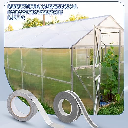 Fuyoooo 4 Pack Greenhouse Tape Set, 2 Rolls 1" x 65.6ft Vented Tapes 2 Rolls 1.18" x 65.6ft Aluminum Tapes, Waterproof Self Adhesive, UV Resistantheat Resistant for Greenhouse Roofing Outdoor Repairs