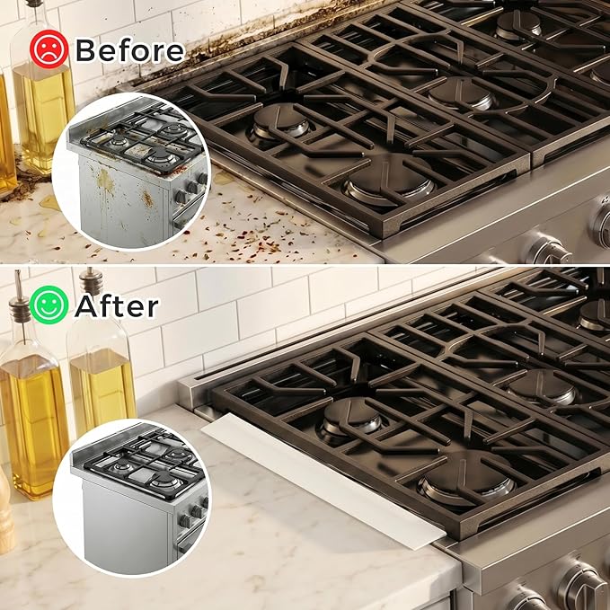 Silicone Stove Gap Covers with Stainless Steel, Oven Gap Filler Seals Gaps Between Stovetop and Counter, Stove Gap Guards Range Trim Kit, Easy to Clean Stove Gap Guard (Beige 2 Pack,20.86")