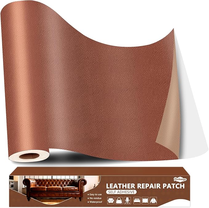 Brown Leather Repair Tape, 16x80 Inch Leather Repair Patch Self-Adhesive, Waterproof Faux Leather Patch, Vinyl Repair Tape for Couch, Sofas, Furniture, Office Chair, Car Seats