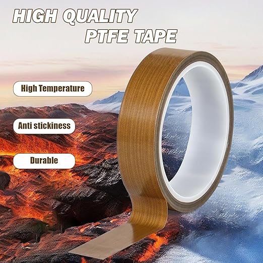STKPACK Teflone Glass Cloth Tape (1 inch x 33 Feet x 0.18mm), High Temperature PTFE Heat Resistant Adhesive Tape Non-Stick Surface for Vacuum Sealer Machine, Heat Press, Packaging, Electrical Use