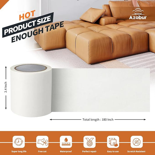 Azobur Leather Repair Tape Patch Leather Adhesive for Sofas, Car Seats, Handbags, Jackets,First Aid Patch 3.9''x15' (White Leather)