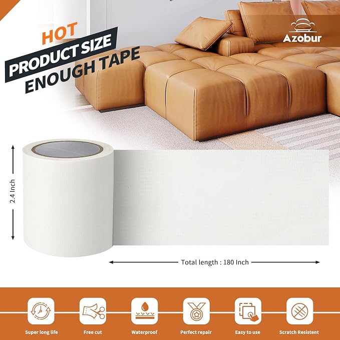 Leather Repair Tape Patch Leather Adhesive for Sofas, Car Seats, Handbags, Jackets,First Aid Patch 2.4" X15' (White Leather)