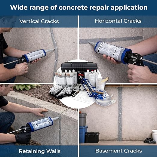 30ft Epoxy Foundation Wall Crack Repair Kit, A-Tech 212 LV Injection System, ASTM C-881 Structural Concrete Crack Repair, Basement Wall Leak Sealant & Foundation Concrete Filler, Tough Waterproof Seal