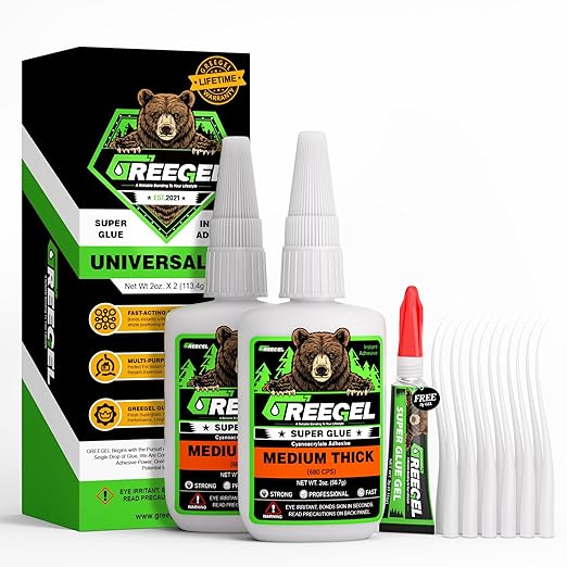 4 Oz Medium Thick Liquid Clear Super Glue + 3g Gel Glue, Cyanoacrylate Adhesive for Woodworking, Ceramic, Rubber, Metal, Glass, Model Making, 3D Printing, Crafts & Repairs