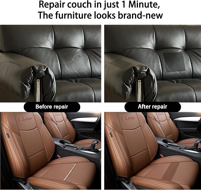 Self Adhesive Leather Repair Patch,8x12 inch Vinyl Repair Kit,Leather Repair Kit for Furniture,Car Seat,Couch,Office Chair, 2 Pcs Dark Brown