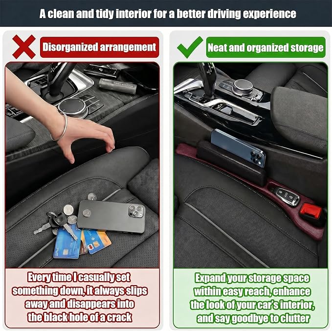 2PCS Car Seat Gap Filler, PU Leather Seat Gap Filler Strip, Anti-Drop Car Seat Gap Plug Catcher, Car Gap Seat Filler Between Seats for Cars SUVs Trucks (Red)