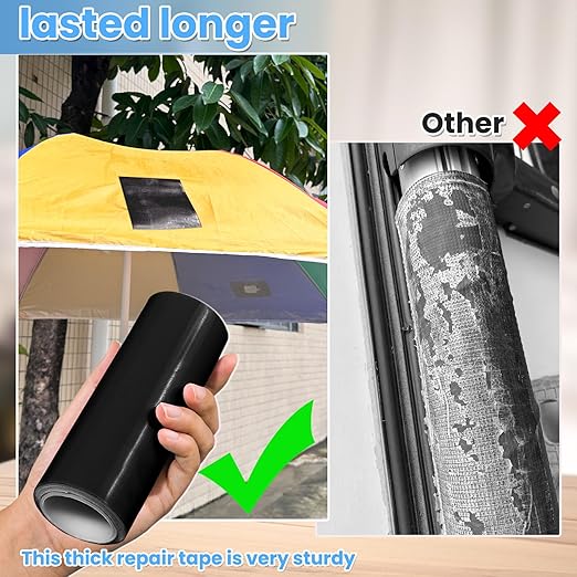 Tikfoam Waterproof Repair Tape for Fabric, Plastic, Awning, RV Underbelly, Tarp, Tent, Sail and Boat Cover Outdoor Repair Patch, Heavy Duty,6 Inch x 10FT Black