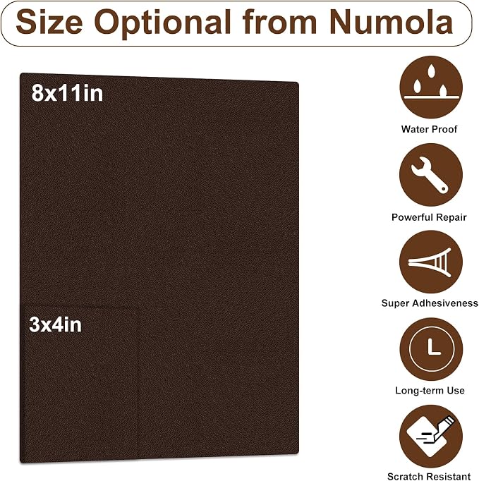 Numola Leather Repair Patch 8×11 inch Self-Adhesive Leather Repair Tape, Scratch/Holes Vinyl Repair Kit for Couch, Car Seat, Sofas, DIY Furniture Upholstery, Chair, Jackets, First-aid (Medium Brown)