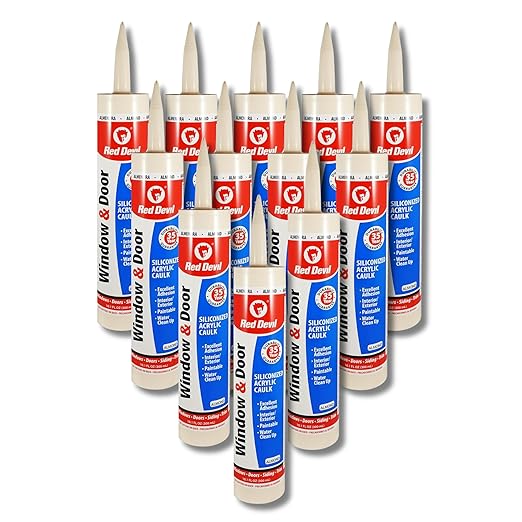 Red Devil 084620 Window & Door Siliconized Acrylic Caulk, Almond, 10.1 oz, Pack of 12, Made in USA
