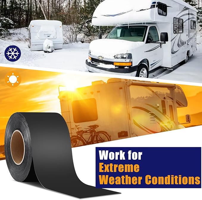 Butyl Sealant Tape, RV Roof Tape Black, 4 Inch x 50 Feet RV Repair Sealant Waterproof Tape, UV & Weatherproof Butyl Roofing Tape for Window, Boat Sealing, Truck and Trailer Roof Sealant