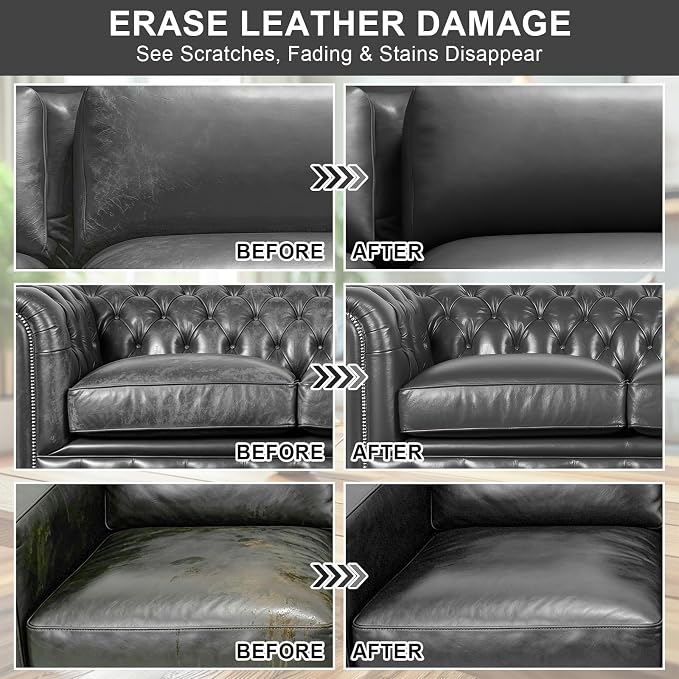 STARTSO WORLD Leather Recoloring Balm, Dark Gray Leather Repair Kit for Furniture, Leather Dye, Leather Color Restorer for Couches, Leather Couch Paint | Repair, Restore & Renew Old, Faded Leather
