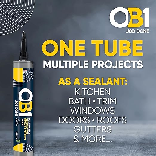 OB1 Universal Caulk Sealant & Adhesive Black 10.1oz | Professional Grade Premium All-in-One Advanced Hybrid 3-in1 | Water Resistant Internal & External | Shrink Crack UV & Fade Resistant | 1 Cartridge
