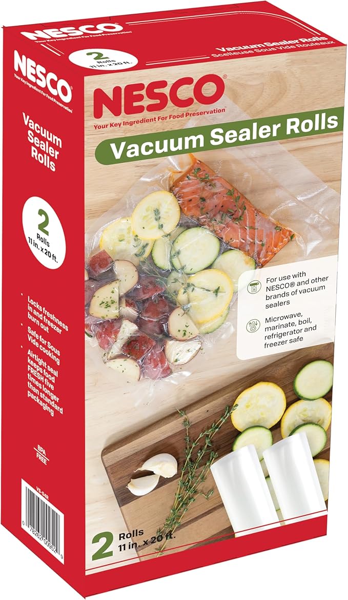 NESCO VS‑04R Vacuum Sealer Rolls for Home Food Storage, Custom‑Size 11‑Inch Bags Compatible with Nesco and Most Vacuum Sealers