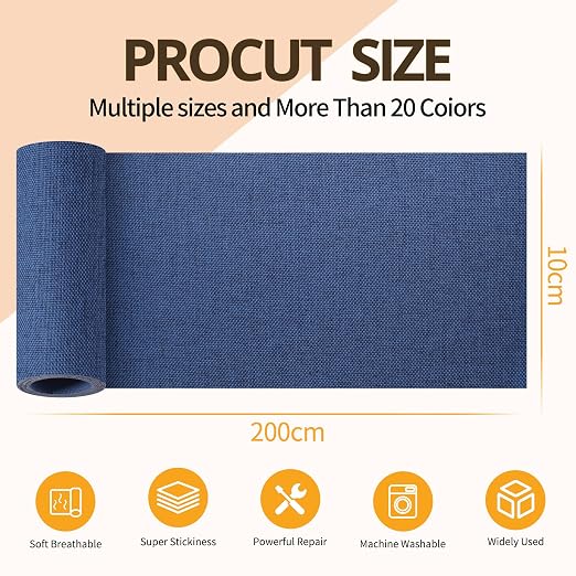Fabric Repair Tape, Self-Adhesive Couch Patch Repair Fabric Patches for Furniture, Couch Repairing Kit Tape for Upholstery, Carpets, Chairs, Sofas, Pillows Linen 4x80 Inch Blue