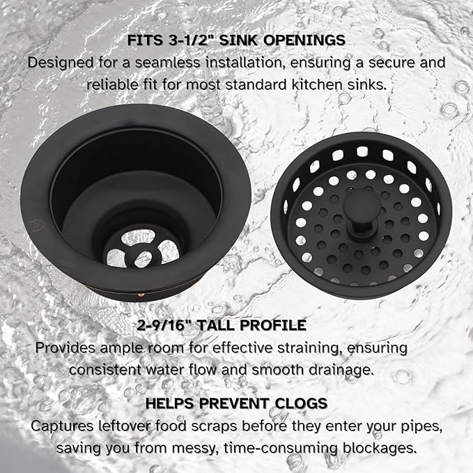 Westbrass D214-62 3-1/2" Post Style Large Kitchen Sink Basket Strainer, Matte Black