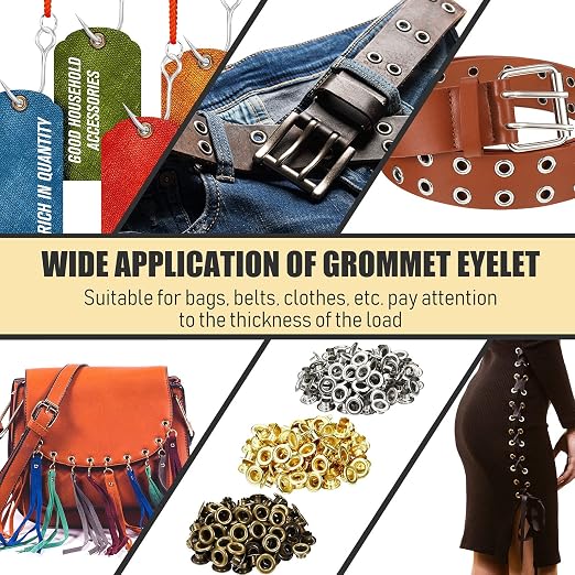 Mudder 301 Pcs Grommet Eyelet Pliers Tool Kit, Fabric Leather Hole Eyelets and Grommets Punch Pliers with 300 Metal Eyelets for Belt Shoes Cloths(1/4 Inch,Coppery, Gold, Silver)
