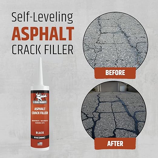 Liquid Rubber Asphalt Crack Filler - Professional-Grade Self-Leveling Waterproof Sealant for Driveway, Parking Lot & Walkway Cracks - Black 10oz - Helps Stop Water Intrusion & UV Damage - 2 Pack