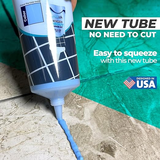 PentaUSA Tile Grout Repair Kit - Blue Premixed Acrylic Sanded Grout, Water-Resistant Grout Filler for Bathroom&Shower, Kitchen Floor, Fast Drying, with Applicator, 13.4 oz (380g)