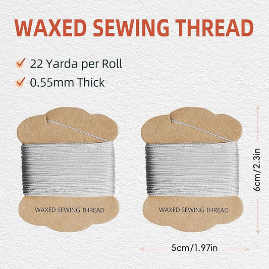 Upholstery Repair Kit: Extra Strong Waxed Sewing Thread 2Rolls (Gray Color) &Heavy Duty Household Hand Needles (7 PCS) for Leather, Canvas, Bookbinding & Quilting Thread