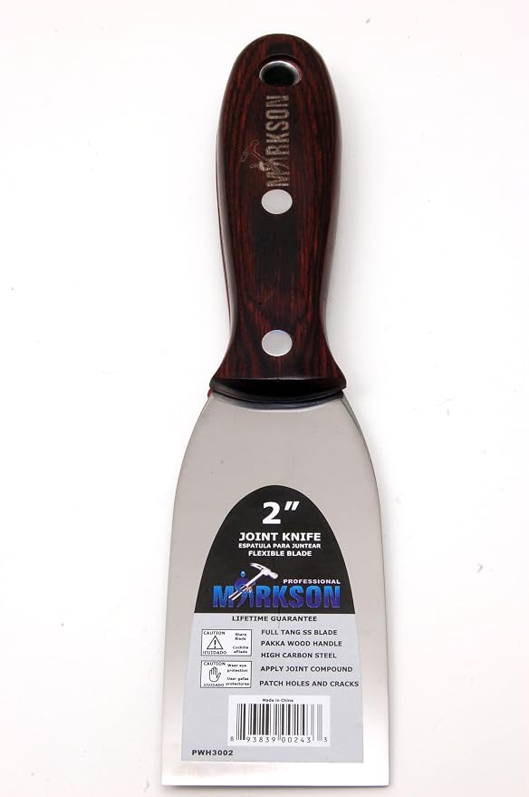 MARKSON Putty Knife 2", Scraper Tool with Pakka Wooden Handle, Spackle Knife, Stainless Steel Blade Joint Knife