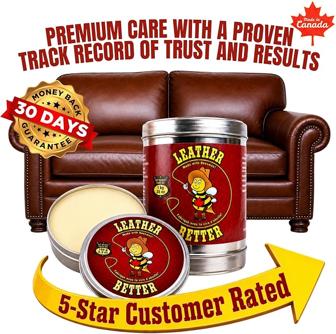 Leather Better All Natural Leather Furniture Cleaner and Conditioner, 10.04 oz - Beeswax, Tallow & Jojoba Oil/Conditions, Softens & Restores Leather Sofas, Boots, Car Seats, Saddles & Bags | Deeply conditions for 3+ months, Eco-Friendly Recyclable Tin,...