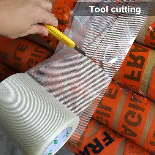 BOMEI PACK Wide Strapping Tape 6Inch, Heavy Duty Reinforced Packing Tape, Fiberglass Filament Tape 60yds 5.5Mil