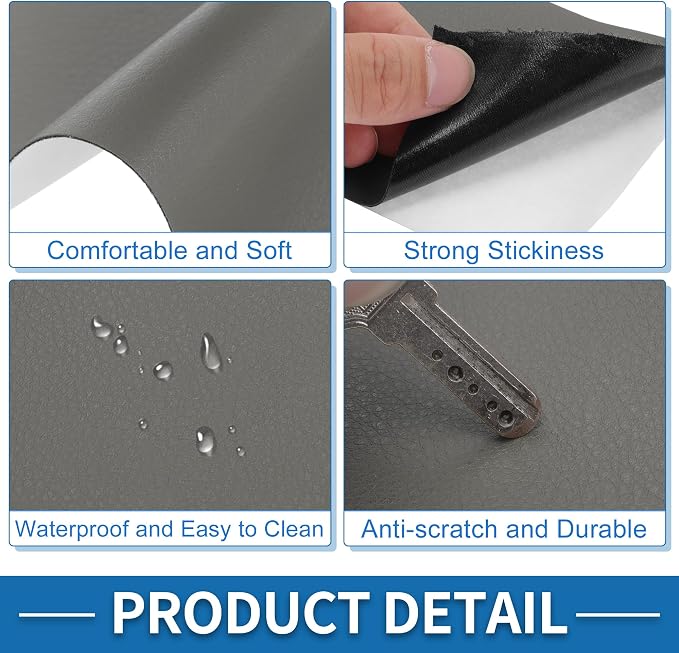 Self Adhesive Leather Repair Patch Strong Stickiness 60"x16" Leather Repair Tape PU Leather Gray 1 Pcs