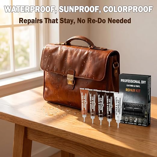 Leather Repair Kit for Furniture, Leather Seat Repair Kit for Cars, Vinyl Repair Kit for Sofa, Purse, Jacket, Restore Any Material, Fix Scratches, Tears, Holes with Easy Instructions, Match Any Color