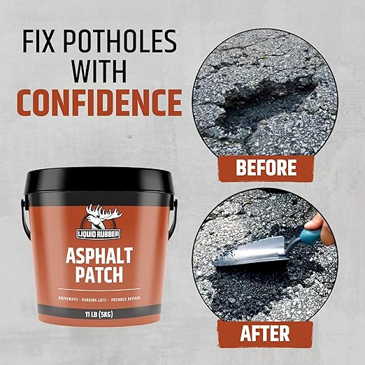 Liquid Rubber Asphalt Patch – 11lb Pail Ready-to-Use Pothole Repair for Driveways, Parking Lots, Pathways & Roads – Easy All-Weather Application – No Mixing Required