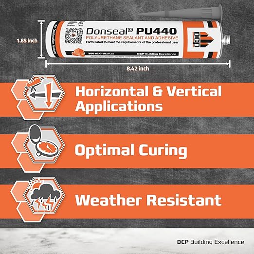 DCP Donseal PU440 Polyurethane Concrete Sealant 2 Pack– Non-Sag Concrete Caulk for Joints, Walls, Sidewalk, and Foundation, 10.1 fl. oz. Cartridge – Grey