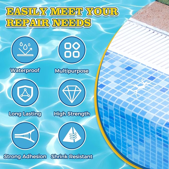 Pool Putty, 2 Part High Strength Epoxy Putty for Underwater or Above Fast Repair Leaks, Cracks, Filling, Pool Putty for Leaks Underwater, Tile, Fiberglass, Concrete, Cement and Other Surfaces