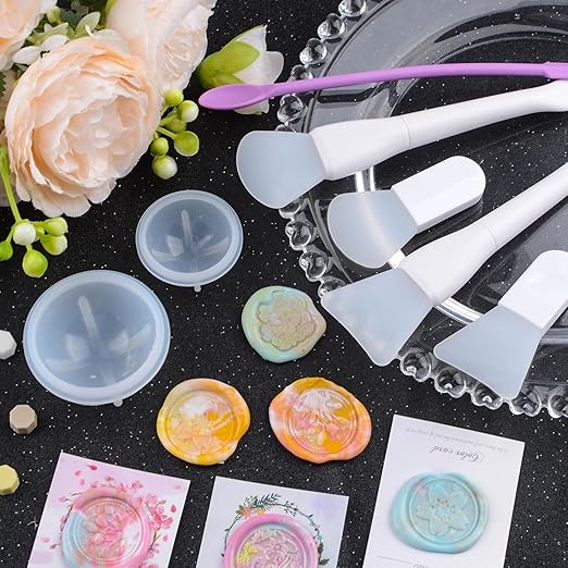 WANDIC Wax Melting Spoon Cleaning Tool Set, 5pcs Silicone Spatula & 2pcs Ball Shaped Scraper for Stirring Sealing Wax Stamp Spoon