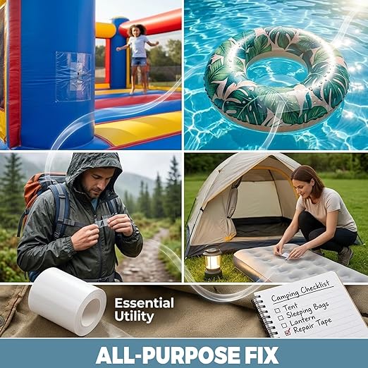 16.4FT x 4 Inch TPU Waterproof Repair Tape, Heavy Duty Vinyl Patch Kit for Inflatable Pool, Floats, Air Mattress, Bounce House, Tent, Canvas, Canopy & RV Awnings – Extra Long Clear Sealing Roll