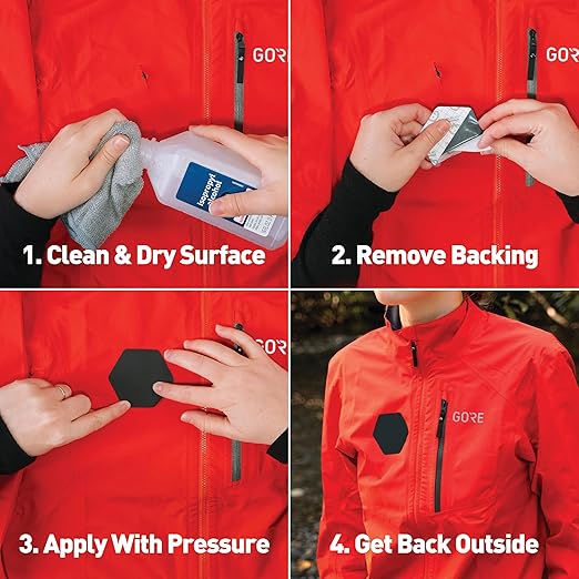 GEAR AID Tenacious Tape Gore-TEX Fabric Patches for Waterproof Jacket & Rain Gear Repair, Black, 2.5” x 2.8” Hex & 2.5” x 4” Rectangle, 2 Patches