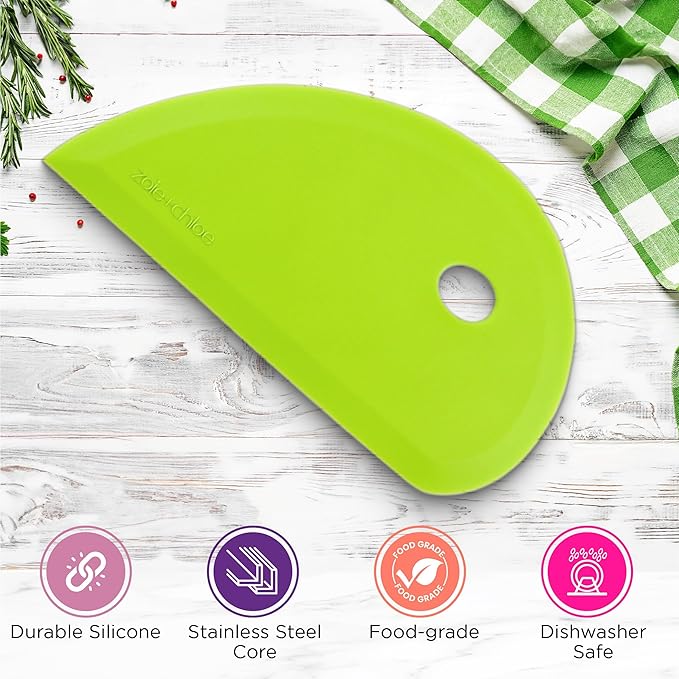 Zoie + Chloe Multipurpose Silicone Bowl Scraper - Dough Scraper for Cleaning Mixing Bowls, Baking Pan - Silicone Scraper Spatula For Painting, Smoothing, Frosting, Cake Decorating - Orange, 7x3.75"