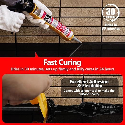 LISRUX Advanced Black Silicone Caulk for Kitchen & Bathroom,10 fl oz Cartridge,12 Pack, Cartridge,100% Waterproof RTV Silicone Sealant,Stronger Adhesion,Shrink & Crack Proof