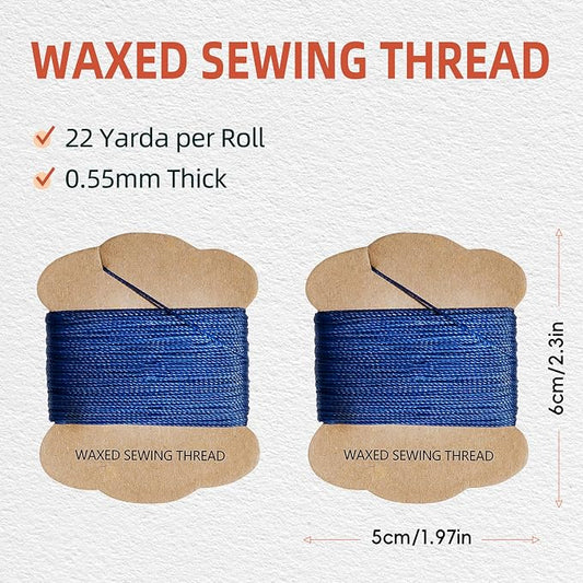 Upholstery Repair Kit: Extra Strong Waxed Sewing Thread 2 Rolls (Dark Blue) &Heavy Duty Household Hand Needles (7 PCS) for Leather, Canvas, Bookbinding & Quilting Thread