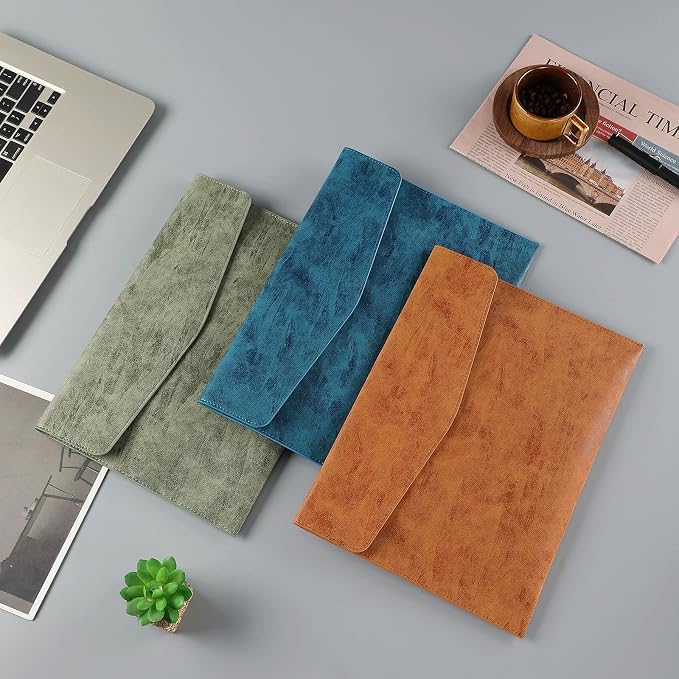 PU Leather A4 File Folder Document Holder Waterproof Portfolio Envelope Folder Case with Snap Closure Brown